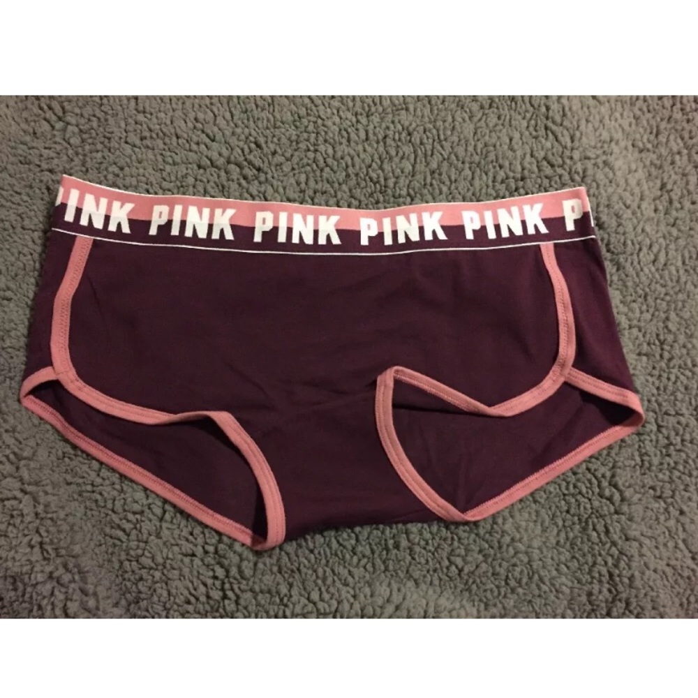 Victoria's Secret PINK Logo Boyshort Maroon Panty